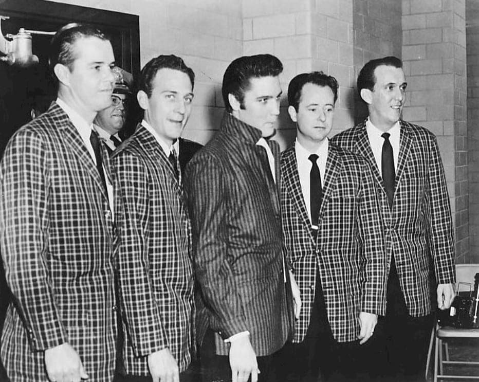 The Jordanaires vocal quartet with Elvis Presley, 1957